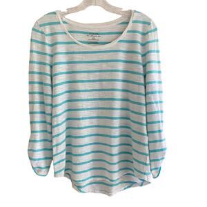 CHICO'S Women's Size 0 Ultimate Tee shirt Modal Cotton Striped Roll Tab Sleeves